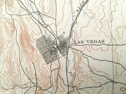 Antique Las Vegas, Nevada 1889 US Geological Survey Topographic Map – Clark County, Santa Fe National Forest, Desert, Mora, San Miguel, NV