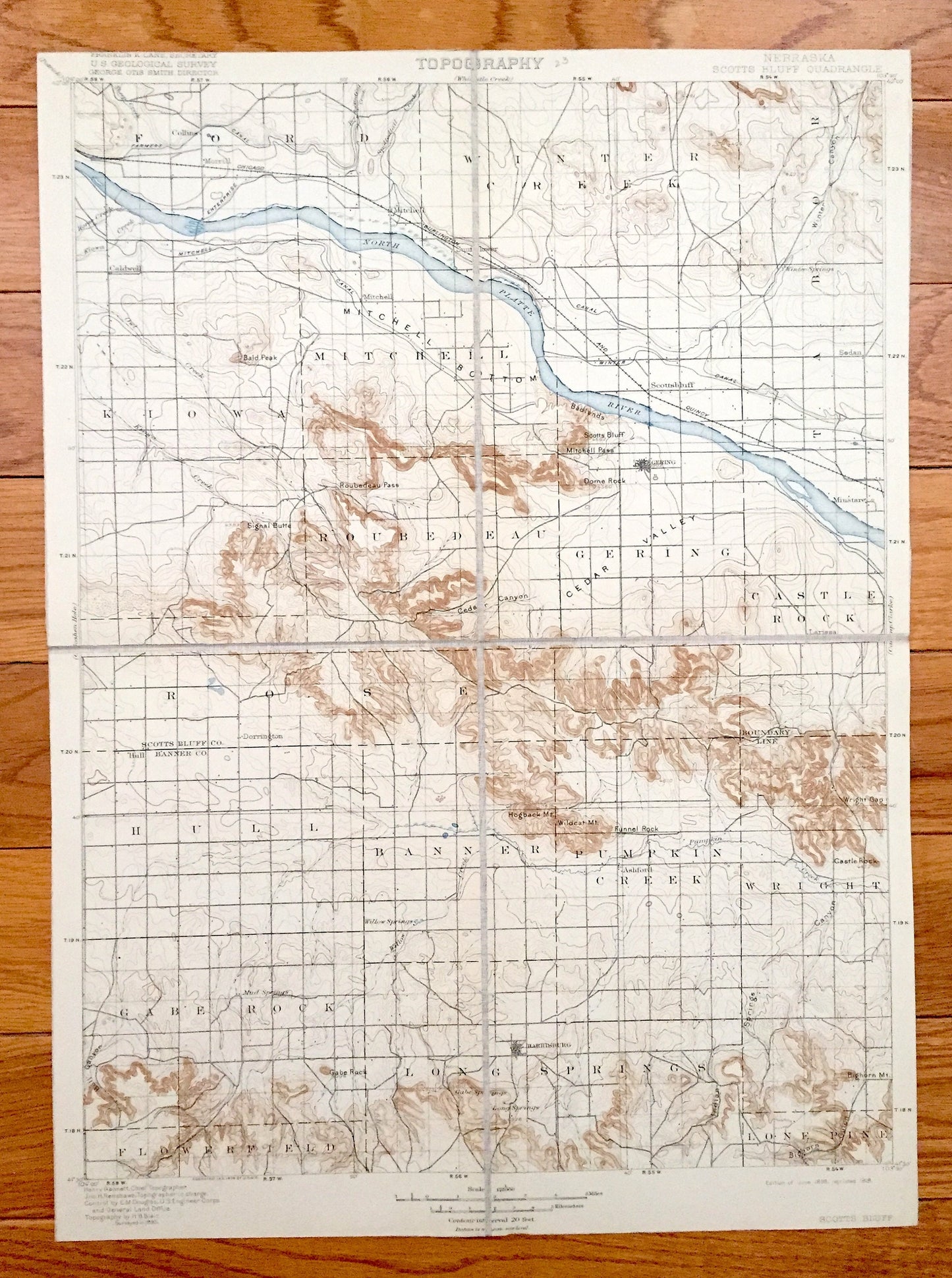 Antique Scottsbluff, Nebraska 1898 US Geological Survey Topographic Map – Rose, Castle Rock, Roubedeau, Kiowa, Ford, Winter Creek, Tabor, NE