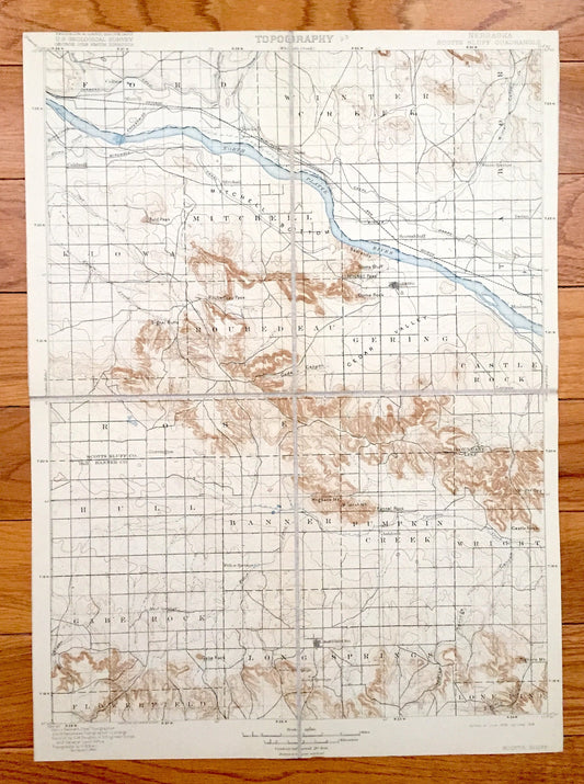 Antique Scottsbluff, Nebraska 1898 US Geological Survey Topographic Map – Rose, Castle Rock, Roubedeau, Kiowa, Ford, Winter Creek, Tabor, NE
