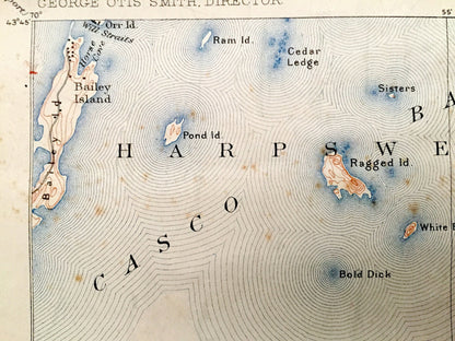 Antique Small Point, Maine 1893 US Geological Survey Topographic Map – Harpswell, Phippsburg, Cliffstone, Popham Beach, Cumberland, Casco ME