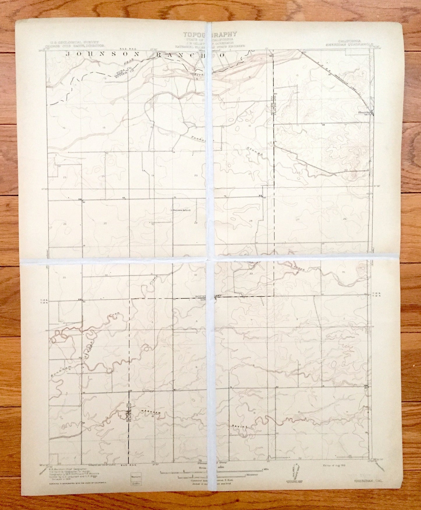 Antique Sheridan, California 1910 US Geological Survey Topographic Map – Placer, Sutter, Yuba County, Johnson Ranch, Markham, Sacramento, CA