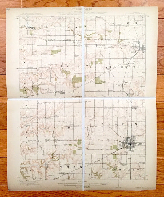 Antique Canton, Illinois 1912 US Geological Survey Topographic Map – Buckheart, Putman, Cass, Joshua, Deerfield, Young Hickory, Fairview, IL
