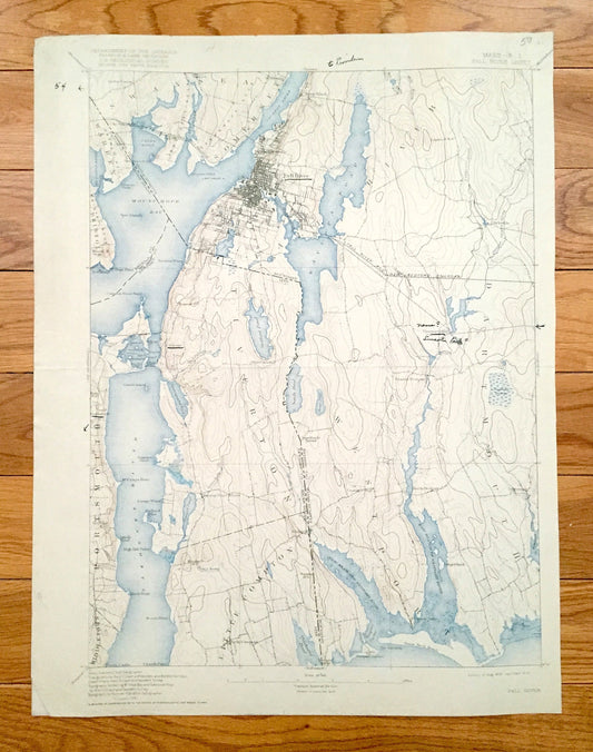 Antique 1893 Fall River, Massachusetts US Geological Survey Topographic Map – Sakonnet River, Swansea, Westport & Tiverton, Rhode Island, MA