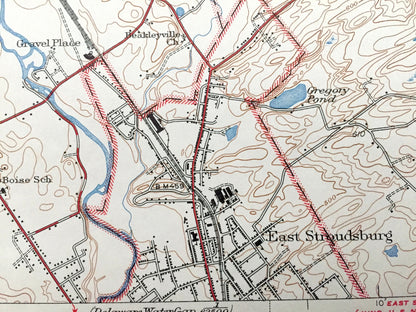 Antique East Stroudsburg, Pennsylvania 1947 US Geological Survey Topographic Map – Monroe County, Paradise, Price, Poconos, Stroud, PA