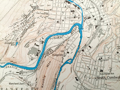 Antique Cumberland, Maryland 1949 US Geological Survey Topographic Map – Allegany County, Pennsylvania, West Virginia, Ridgeley Ellerslie MD