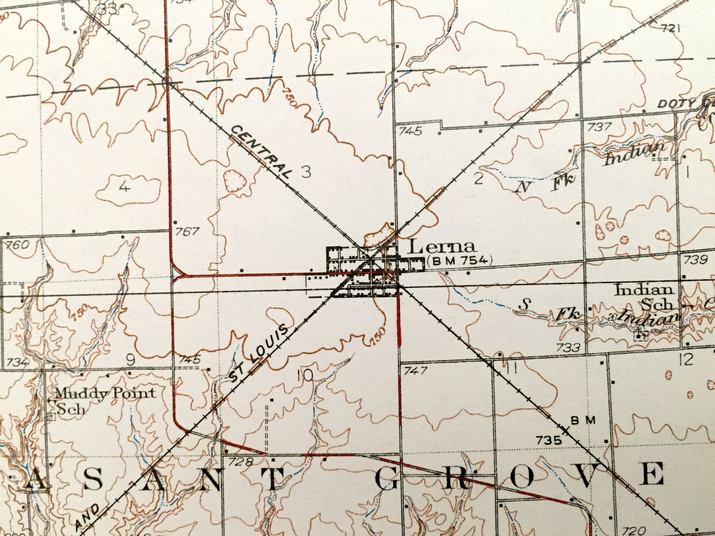 Antique Mattoon, Illinois 1937 US Geological Survey Topographic Map – Lafayette, Pleasant Grove, Cottonwood, Sumpter, Spring Point, Whitley