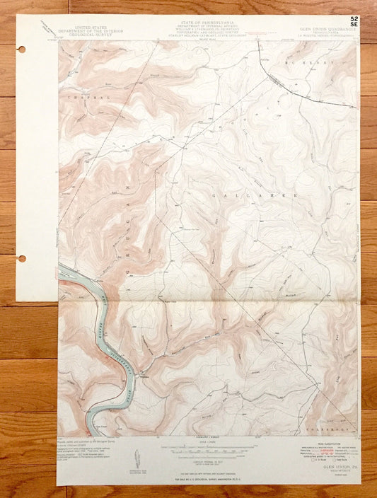 Antique Glen Union, Pennsylvania 1948 US Geological Survey Topographic Map – Chapman, McHenry, Grugan, Colebrook, Gallaher, Ritchie, PA