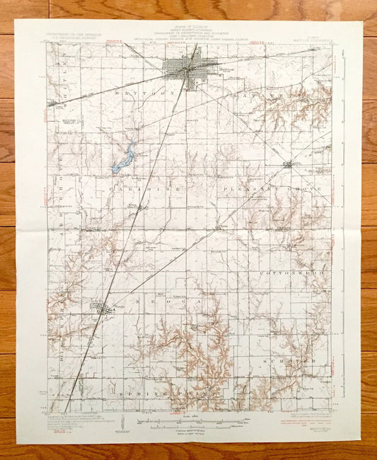 Antique Mattoon, Illinois 1937 US Geological Survey Topographic Map – Lafayette, Pleasant Grove, Cottonwood, Sumpter, Spring Point, Whitley