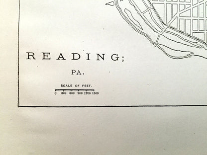Antique Reading, Pennsylvania Map from 1880 Census – Berks County, Schuylkill River, Hampden Park, Penn Street, Hardware Company, PA