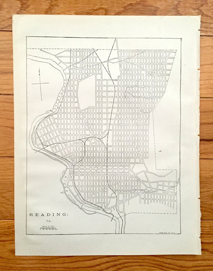 Antique Reading, Pennsylvania Map from 1880 Census – Berks County, Schuylkill River, Hampden Park, Penn Street, Hardware Company, PA