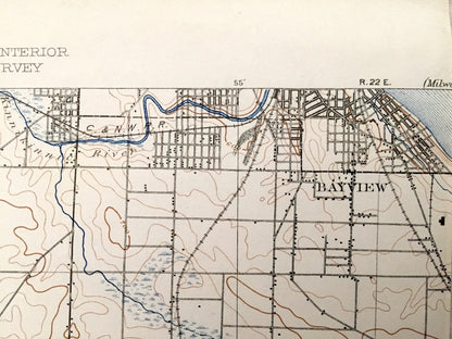 Antique Bayview, Wisconsin 1901 US Geological Survey Topographic Map – Milwaukee, Racine County, Bay View, Cudahy, Wind Point, Oak Creek, WI