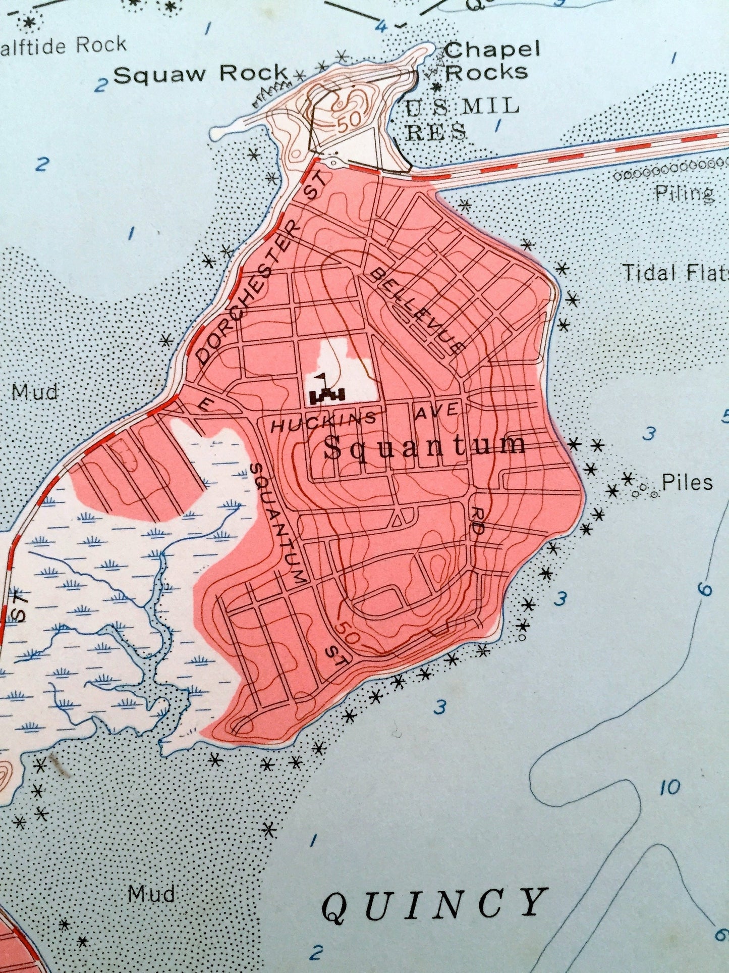 Antique Boston, Massachusetts 1956 US Geological Survey Topographic Map – Quincy, Cambridge, Somerville, Jamaica Plain, Dorchester Milton MA
