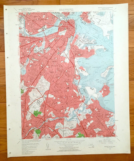 Antique Boston, Massachusetts 1956 US Geological Survey Topographic Map – Quincy, Cambridge, Somerville, Jamaica Plain, Dorchester Milton MA