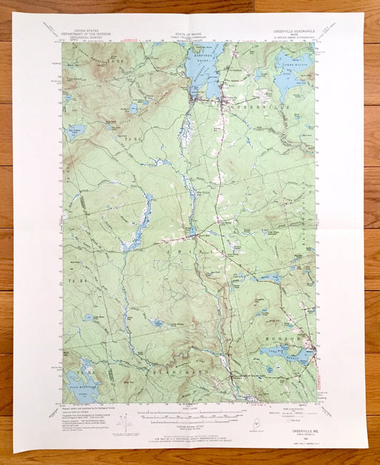 Antique Greenville, Maine 1951 US Geological Survey Topographic Map – Moosehead Lake, Shirley, Elliottsville, Blanchard, Monson, Piscataquis