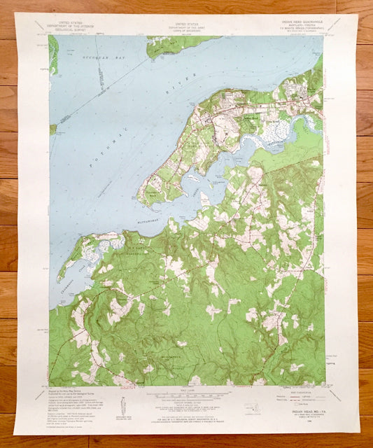 Antique Indian Head, Maryland & VA 1956 US Geological Survey Topographic Map – Charles County, Potomac Heights, Marbury Glymont Doncaster MD