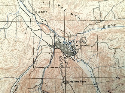 Antique Aspen, Colorado 1909 US Geological Survey Topographic Map – Snowmass, Eagle, Pitkin, Lake, Chaffee County, White River, Gunnison, CO