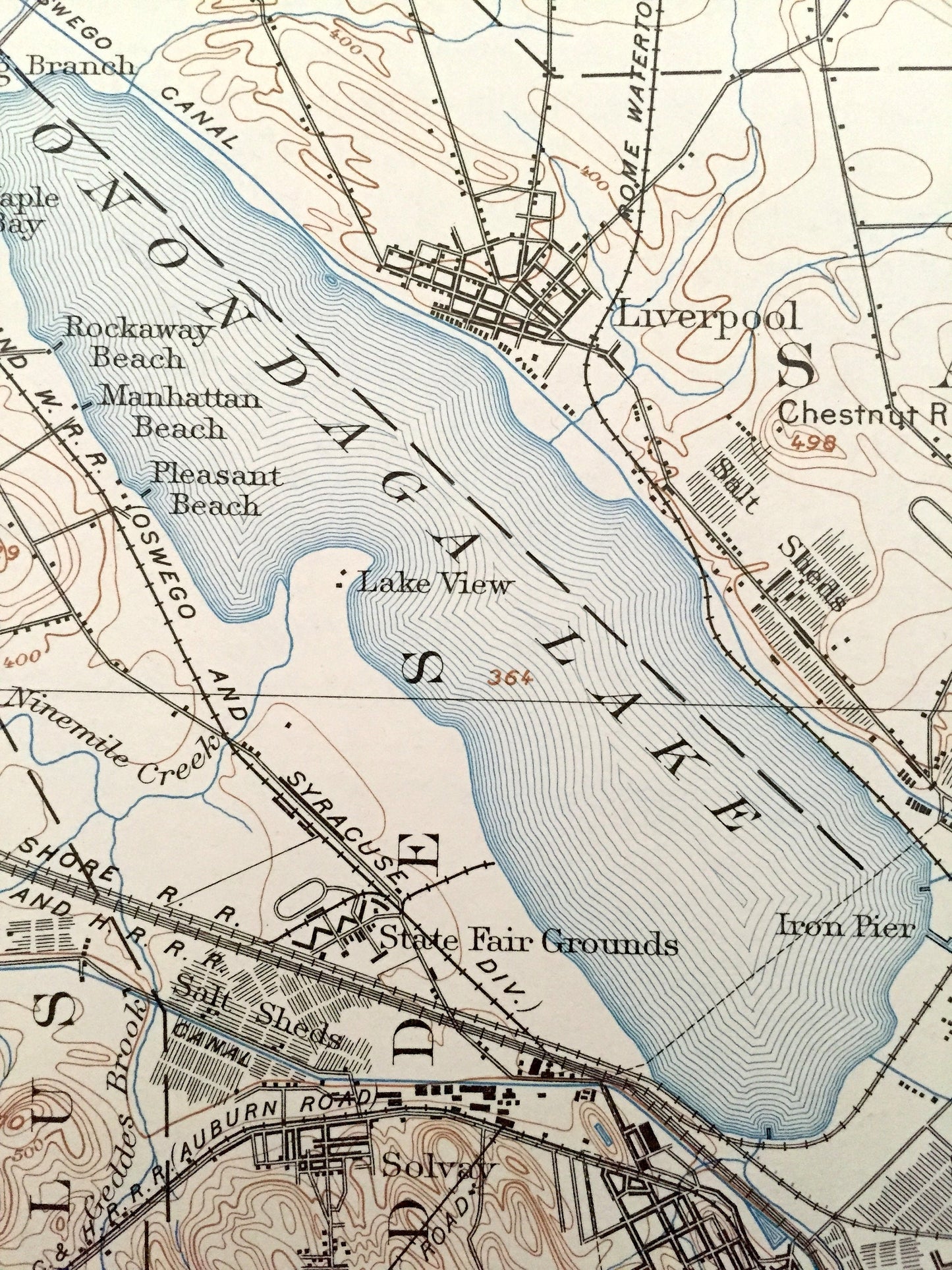 Antique Syracuse, New York 1898 US Geological Survey Topographic Map – Salina, Onondaga, Cicero, Clay, Fayetteville Liverpool Oneida Lake NY