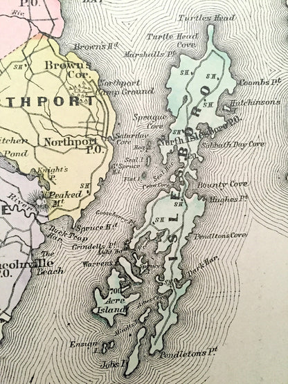 Antique 1888 Waldo County, Maine Map by George N. Colby & Company – Belfast, Searsport, Stockton, Islesboro Northport Fairfield Skowhegan ME