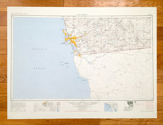 Antique San Diego, California 1950 US Geological Survey Topographic Map – La Jolla Bay, National City, Chula Vista, La Mesa, Tijuana, Mexico