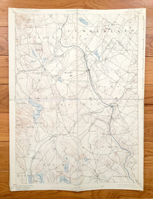 Antique Buxton, Maine 1892 US Geological Survey Topographic Map – Limington, Standish, Waterboro, Dayton, Lymon Bar Mills York Cumberland ME