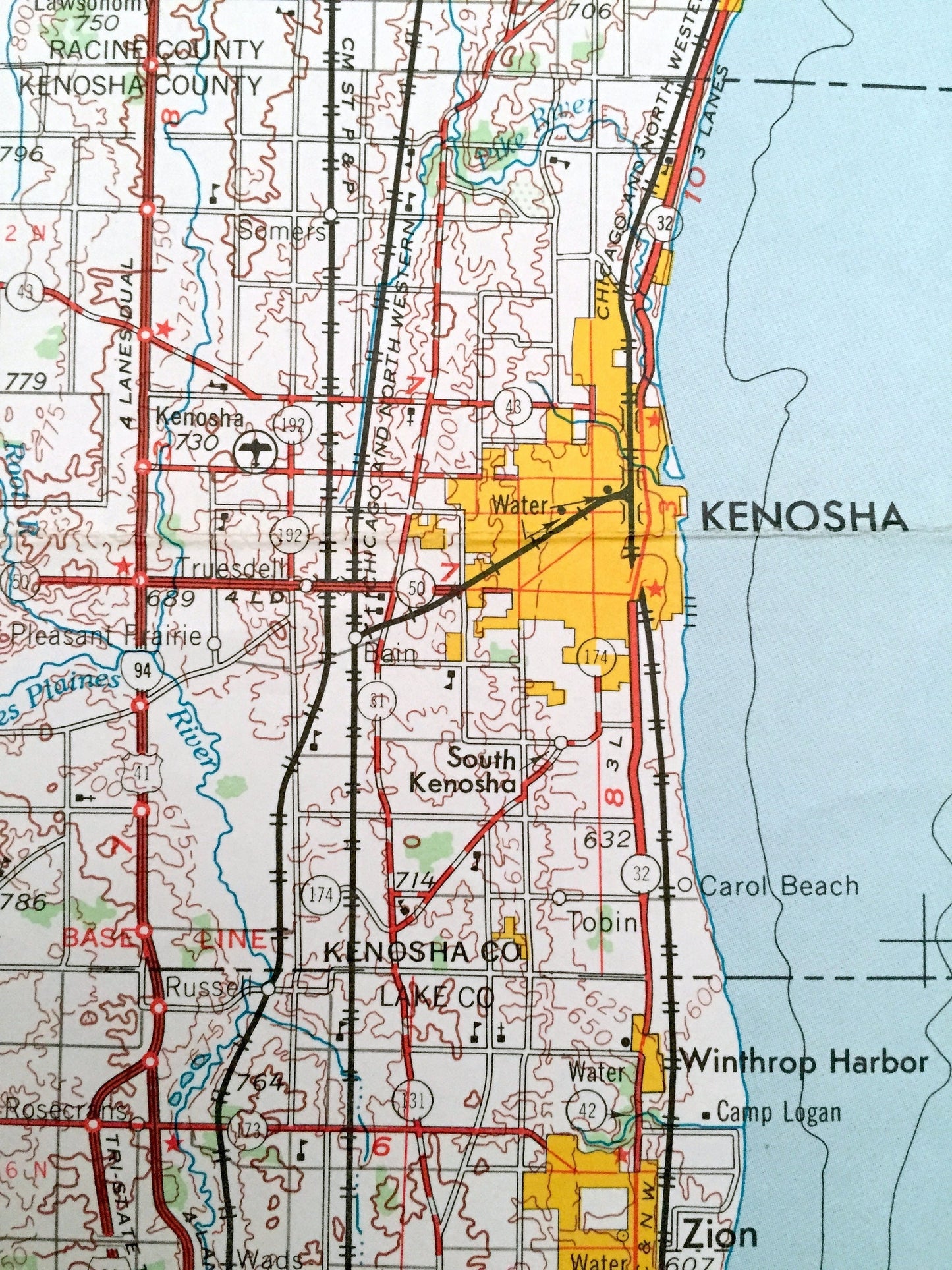 Antique Racine, Wisconsin 1958 US Geological Survey Topographic Map – Milwaukee, Kenosha, Carrollville, Greendale, Lake Michigan, Chicago IL