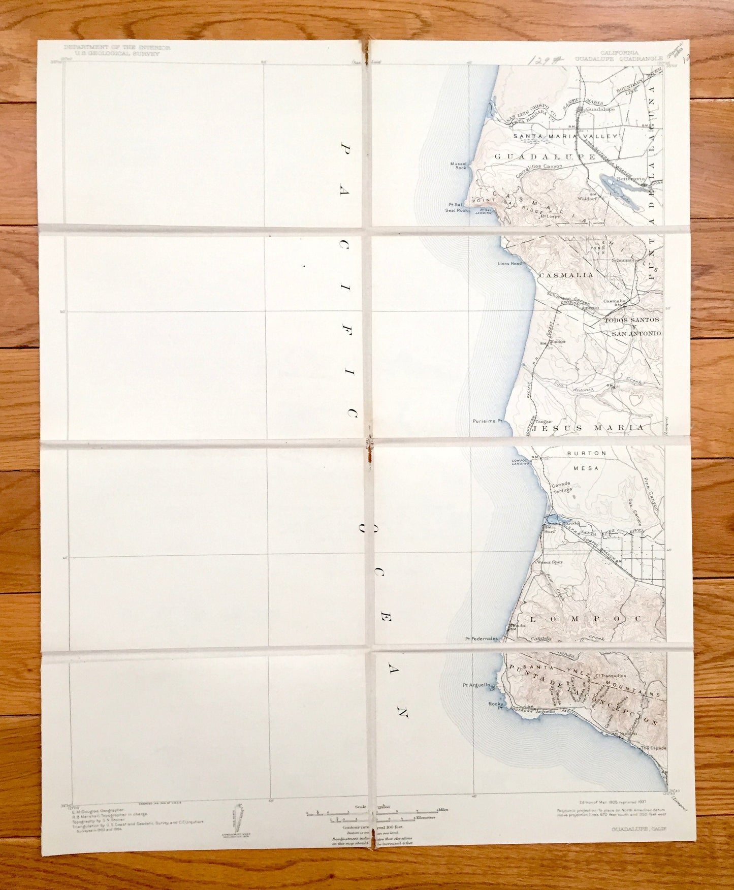 Antique Guadalupe, California 1905 US Geological Survey Topographic Map – Santa Barbara, San Luis Obispo County, Casmalia Surf Concepcion CA