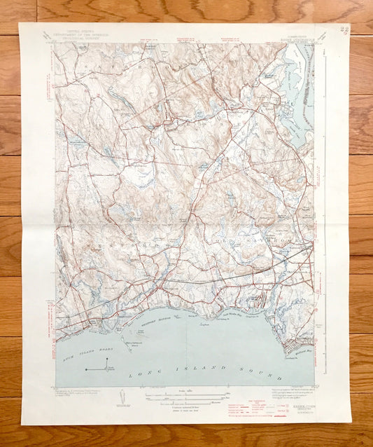 Antique Essex, Connecticut 1944 US Geological Survey Topographic Map – Old Saybrook, Westbrook, Ivoryton, Centerbrook, Grove Beach, Clinton