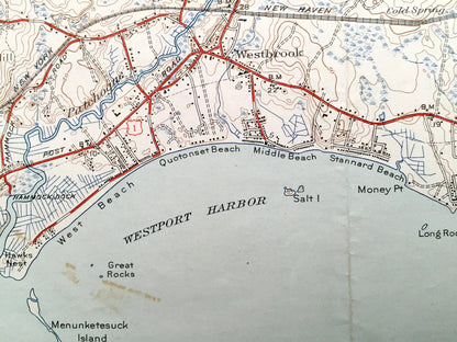 Antique Essex, Connecticut 1944 US Geological Survey Topographic Map – Old Saybrook, Westbrook, Ivoryton, Centerbrook, Grove Beach, Clinton