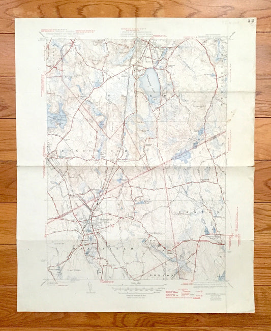 Antique Mansfield, Massachusetts 1941 US Geological Survey Topographic Map – Sharon, Foxborough, Norton, Easton, Furnace Village, Stoughton