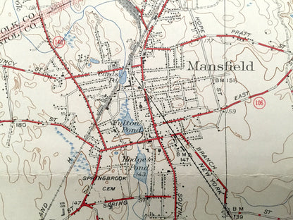Antique Mansfield, Massachusetts 1941 US Geological Survey Topographic Map – Sharon, Foxborough, Norton, Easton, Furnace Village, Stoughton