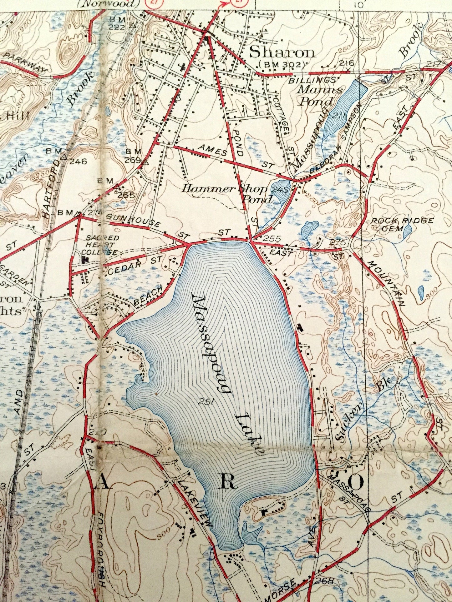Antique Mansfield, Massachusetts 1941 US Geological Survey Topographic Map – Sharon, Foxborough, Norton, Easton, Furnace Village, Stoughton
