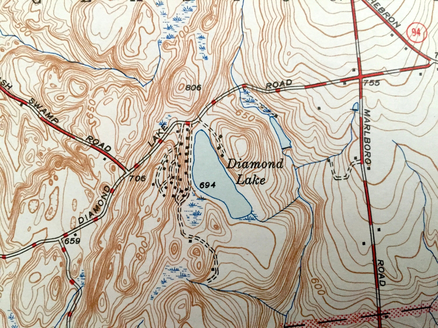 Antique Marlborough, Connecticut 1944 US Geological Survey Topographic Map – Glastonbury, Andover, Hebron, Bolton, Marlboro, Manchester, CT