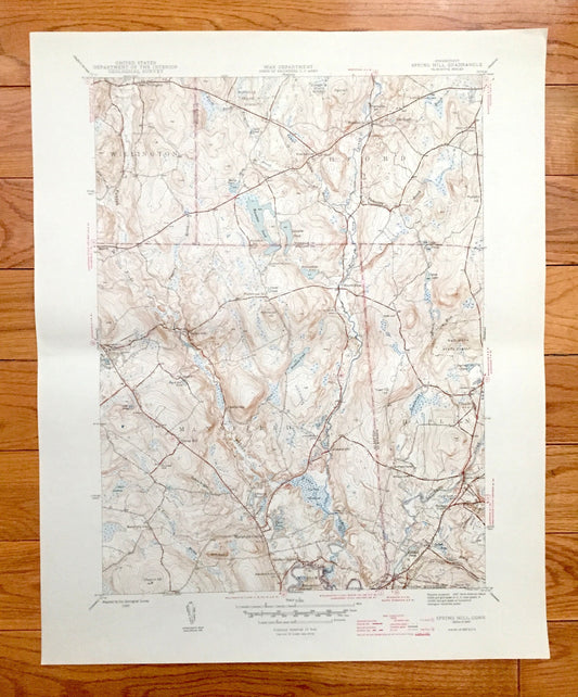 Antique Spring Hill, Connecticut 1945 US Geological Survey Topographic Map – Willington, Ashford, Storrs, Mansfield, Chaplin, University, Ct