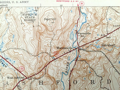 Antique Spring Hill, Connecticut 1945 US Geological Survey Topographic Map – Willington, Ashford, Storrs, Mansfield, Chaplin, University, Ct