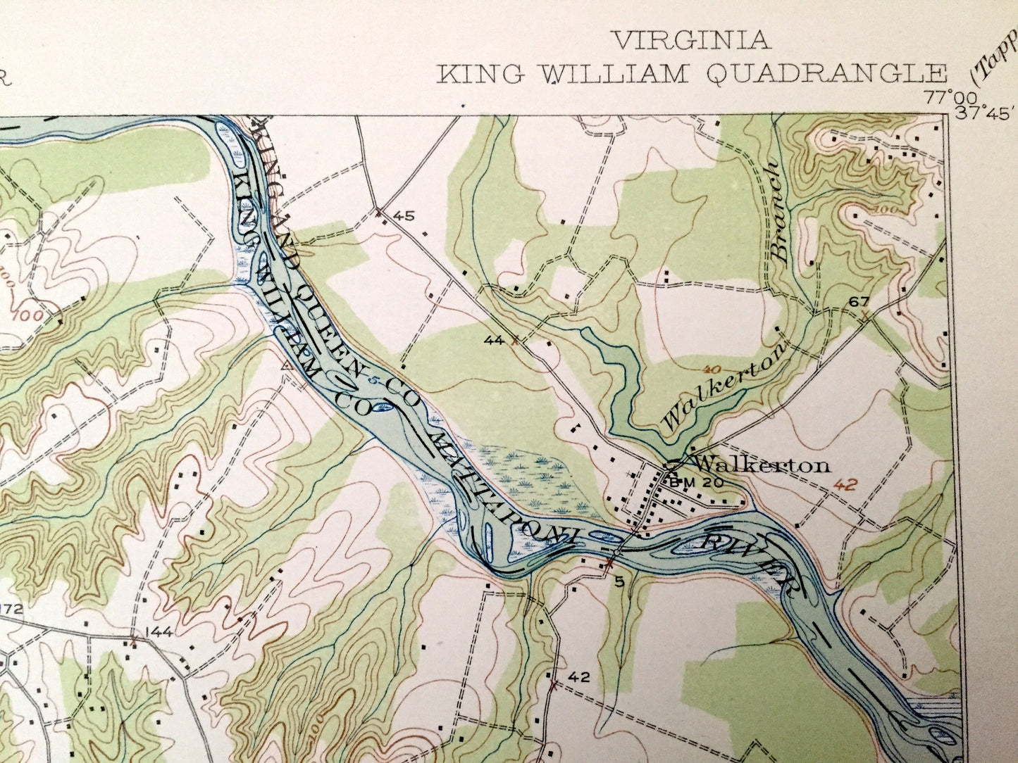 Antique King William, Virginia 1920 US Geological Survey Topographic Map – Walkerton, Pamunkey, Poplar Grove, Manquin, Enfield, Rumford, VA