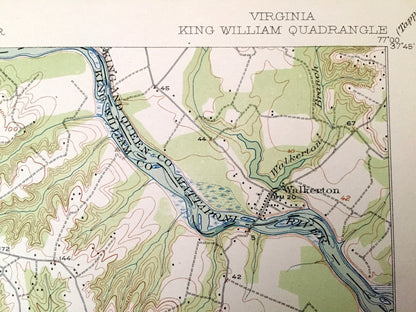 Antique King William, Virginia 1920 US Geological Survey Topographic Map – Walkerton, Pamunkey, Poplar Grove, Manquin, Enfield, Rumford, VA
