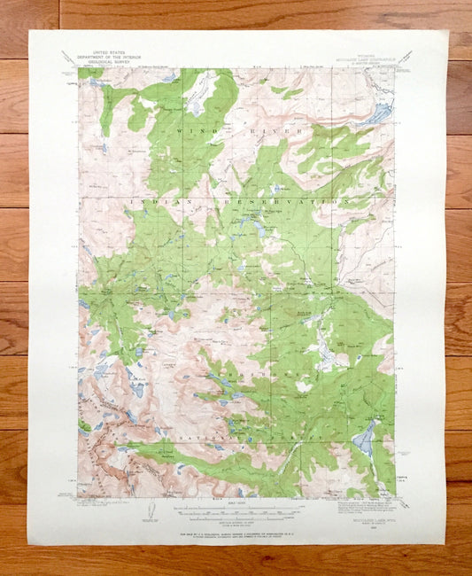 Antique Mocassin Lake, Wyoming 1937 US Geological Survey Topographic Map – Wind River Indian Reservation, Shoshone National Forest, WY