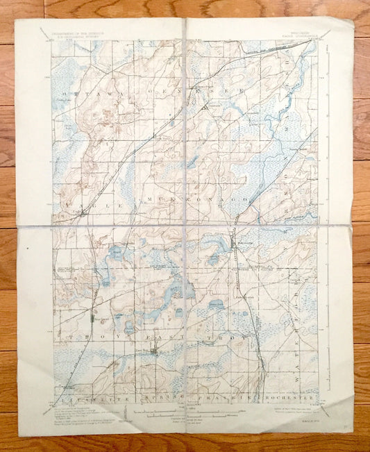 Antique Eagle, Wisconsin 1906 US Geological Survey Topographic Map – Ottawa, Genesee, Waukesha, Mukwonago, Vernon, Troy Waterford Hilburn WI