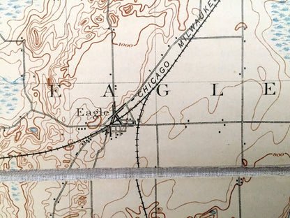 Antique Eagle, Wisconsin 1906 US Geological Survey Topographic Map – Ottawa, Genesee, Waukesha, Mukwonago, Vernon, Troy Waterford Hilburn WI
