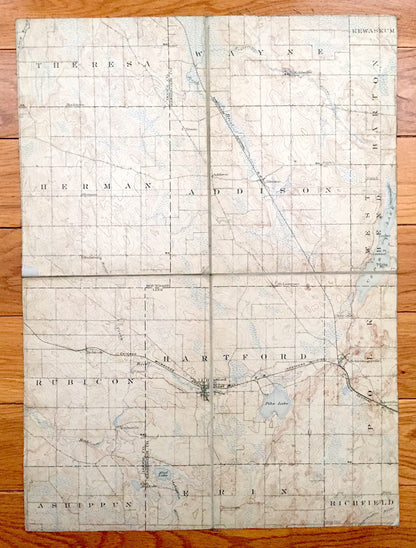 Antique Hartford, Wisconsin 1888 US Geological Survey Topographic Map – Washington, Dodge County, Richfield, Erin, Ashippun, Rubicon Polk WI