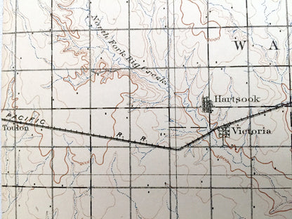 Antique Hays, Kansas 1896 US Geological Survey Topographic Map – Ellis, Big Creek, Catherine, Hartsook, Walker Paradise Victoria Lacrosse KS