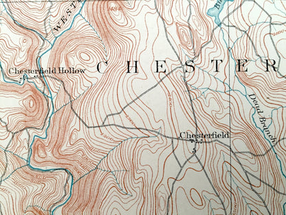 Antique Chesterfield, Massachusetts 1886 US Geological Survey Topographic Map – Westhampton, Worthington, Goshen Chester Hampshire County MA