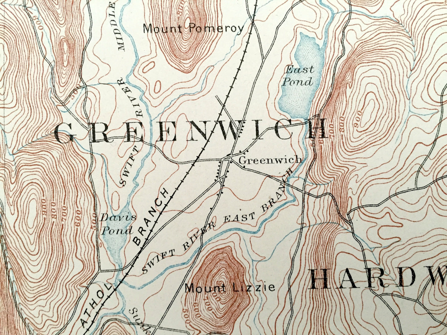 Antique Enfield, Massachusetts BEFORE Quabbin Reservoir 1885 US Geological Survey Topographic Map – Dana, Prescott Greenwich Ware Amherst MA