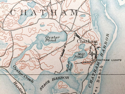 Antique Chatham, Massachusetts 1888 US Geological Survey Topographic Map – Barnstable County, Brewster, Harwich, South Orleans, Cape Cod, MA