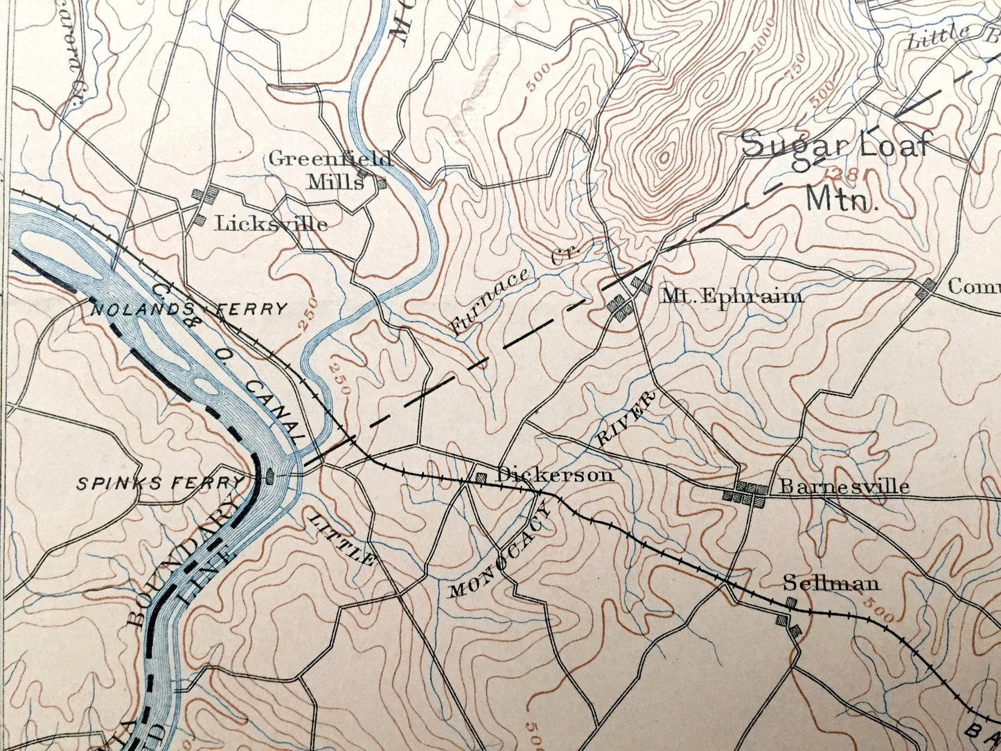 Antique Frederick, Maryland 1894 US Geological Survey Topographic Map – Gaithersburg, Rockville, Mt Airy, County, Bethesda, Virginia, MD VA