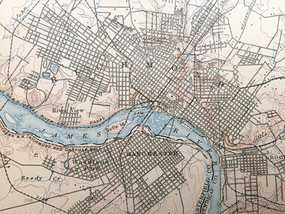 Antique Richmond, Virginia 1895 US Geological Survey Topographic Map – King William, Hanover, Henrico, Chesterfield County, James River, VA