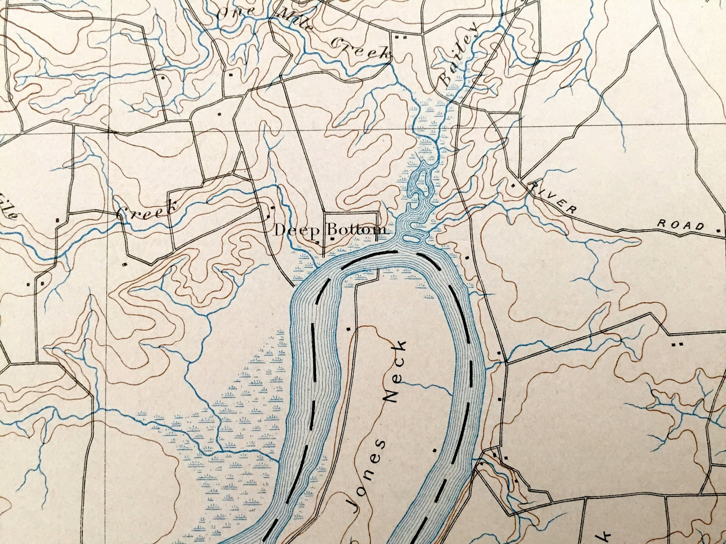 Antique Bermuda Hundred, Virginia 1894 US Geological Survey Topographic Map – Hopewell, City Point, Chester, Richmond, Colonial Heights, VA