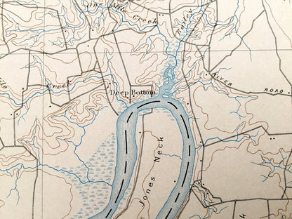 Antique Bermuda Hundred, Virginia 1894 US Geological Survey Topographic Map – Hopewell, City Point, Chester, Richmond, Colonial Heights, VA