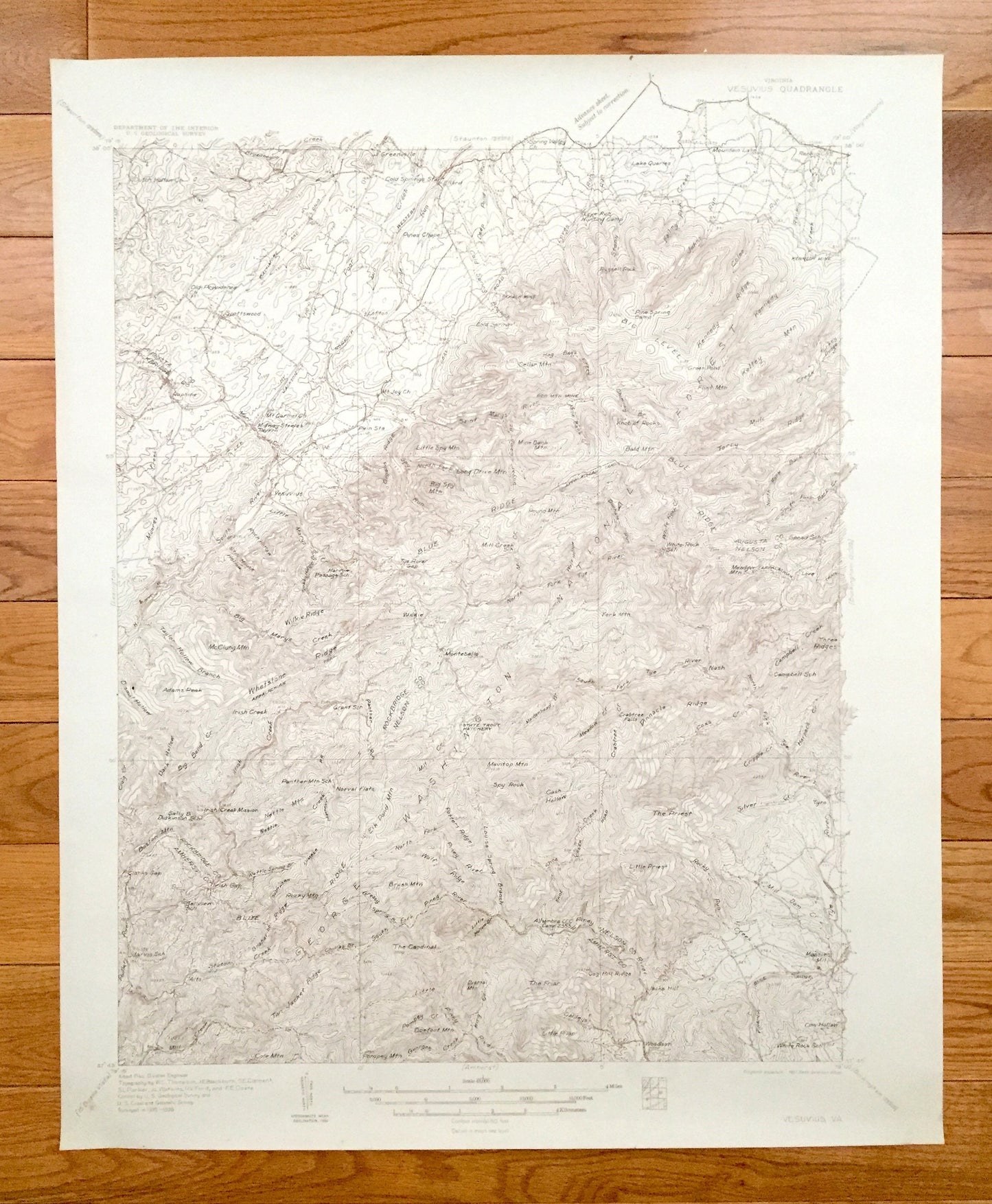 Antique Vesuvius, Virginia 1935 US Geological Survey Topographic Map – Lofton, Greenville, Massies Mill, Raphine, Nash, Woodson, Montebello
