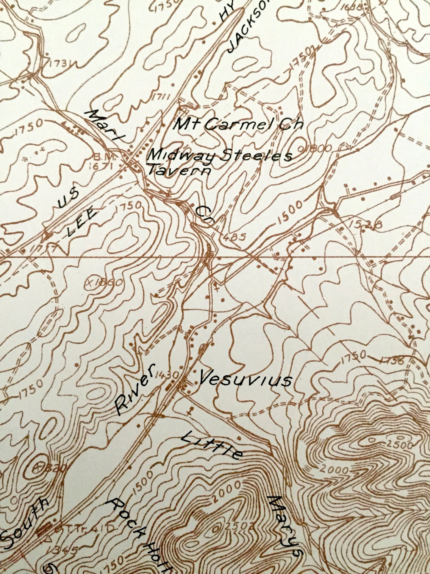 Antique Vesuvius, Virginia 1935 US Geological Survey Topographic Map – Lofton, Greenville, Massies Mill, Raphine, Nash, Woodson, Montebello